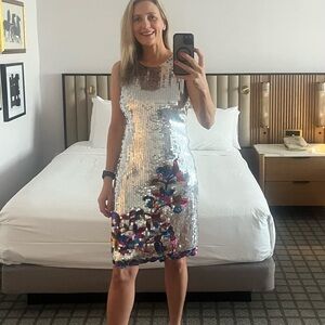 Kobi Halperin Silver Pink Sequin Cocktail Dress